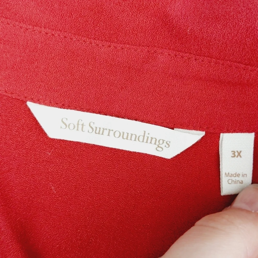 Soft Surroundings Sonnet Blouse Covered Button Ruffle Sleeve Red Shirt P3814